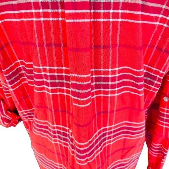 LL Bean cotton blend button front plaid tab sleeve shirt size M. - Picture 8 of 9